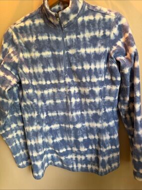 Eddie Bauer Blue and White Tie-Dye Teddy Fleece Quarter-Zip Jacket